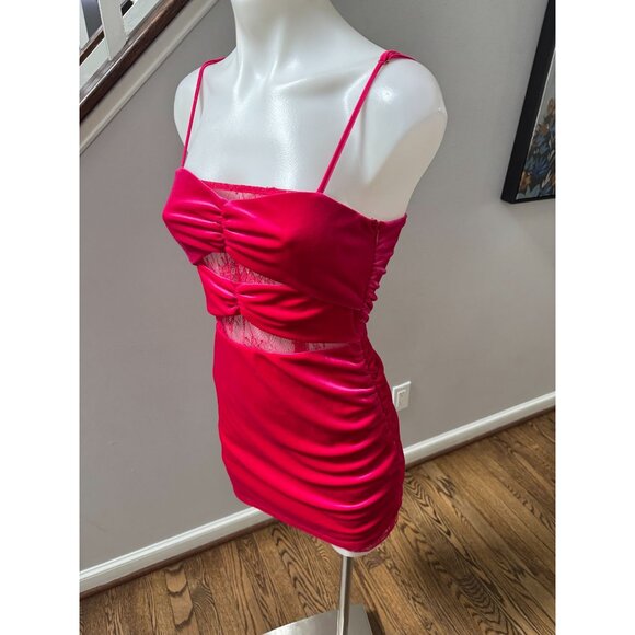 Lovers + Friends Dylan Velvet and Lace Hot Pink Mini Dress Size XS - Picture 5 of 6